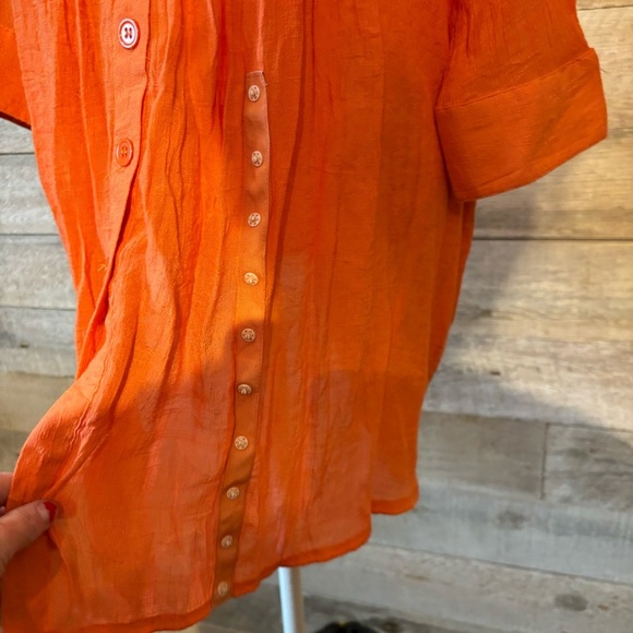 Papillon women’s orange button up roll tab sleeved tunic in size medium - Picture 6 of 12